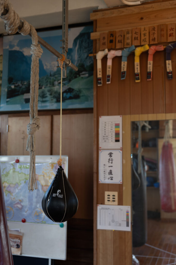 Makiwara striking post and rope in a traditional dojo