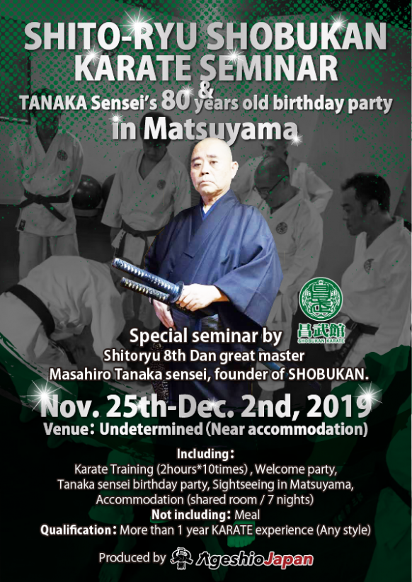 Poster for the Shito-Ryu Shobukan karate seminar, November 2019